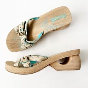 Vintage y2k Skechers Chunky Wedge Cut Out Slides Mules Platform Buckle Sandals 9